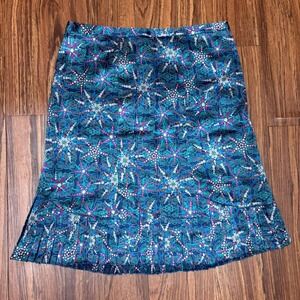 Marc Jacobs Silk Skirt Blue Abstract Geometric Starburst Pleated Hem Size 6